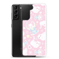 Snow Kitten Samsung® Clear Case featuring cute kittens on a pastel pink background, perfect for a stylish look.