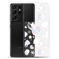 Cute Snow Bunny Samsung® Clear Case features adorable bunnies, perfect for stylish pastel outfits and phone protection.