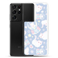 Cute Snow Kitten Samsung® Clear Case showcases playful kittens on a pastel background, perfect for style and protection.