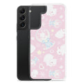 Cute Snow Bunny Samsung® Clear Case showcasing adorable bunnies on a pastel background, perfect for feminine styles.