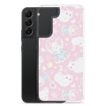 Stylish Snow Kitten Samsung® Clear Case featuring adorable kitten designs and pastel colors for a cute phone protection.
