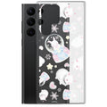 Stylish Snow Bunny Samsung® Clear Case features cute bunnies and stars, perfect for feminine pastel outfits.