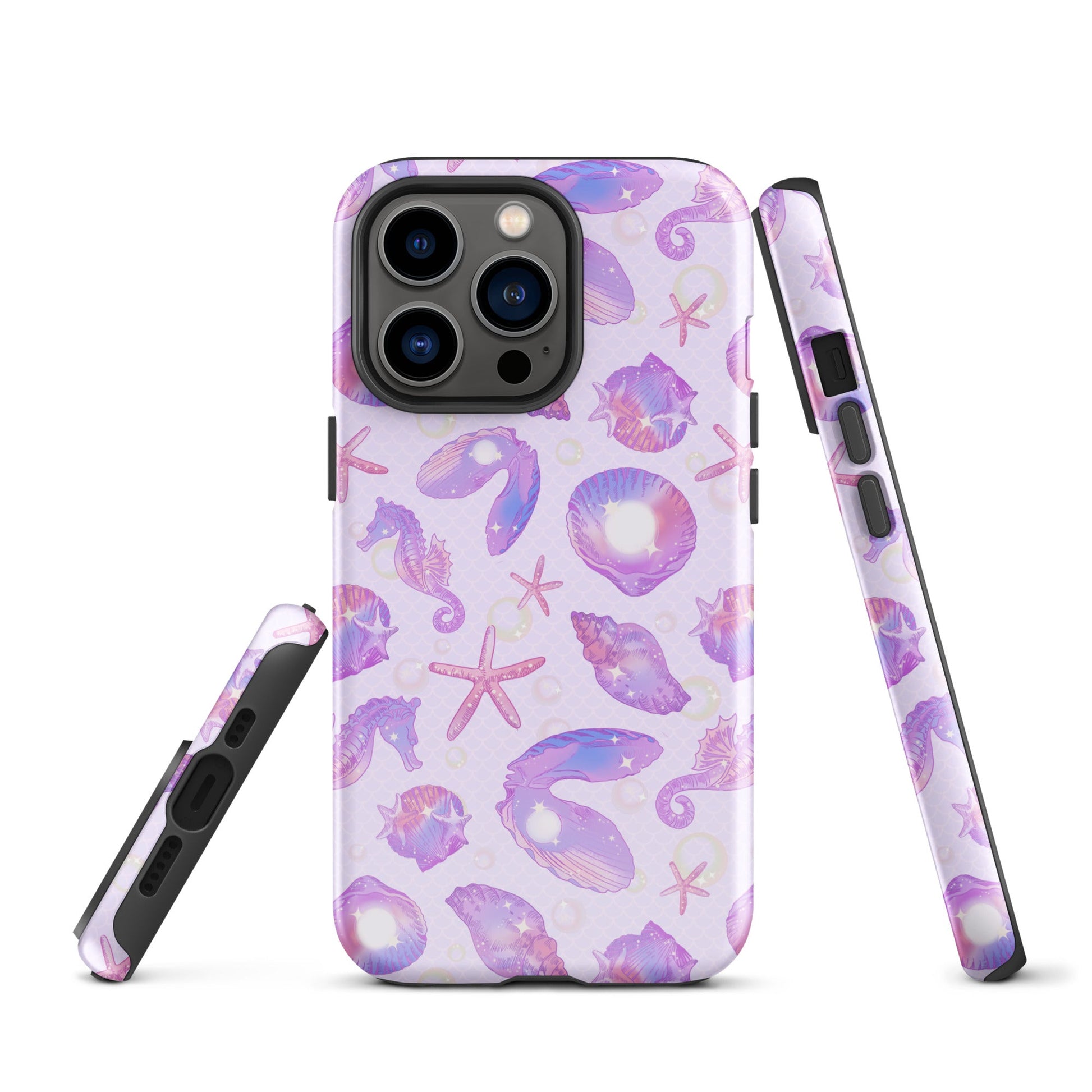 Stylish Sea Princess iPhone® Tough Case with durable design, featuring seashell patterns for trendy protection.