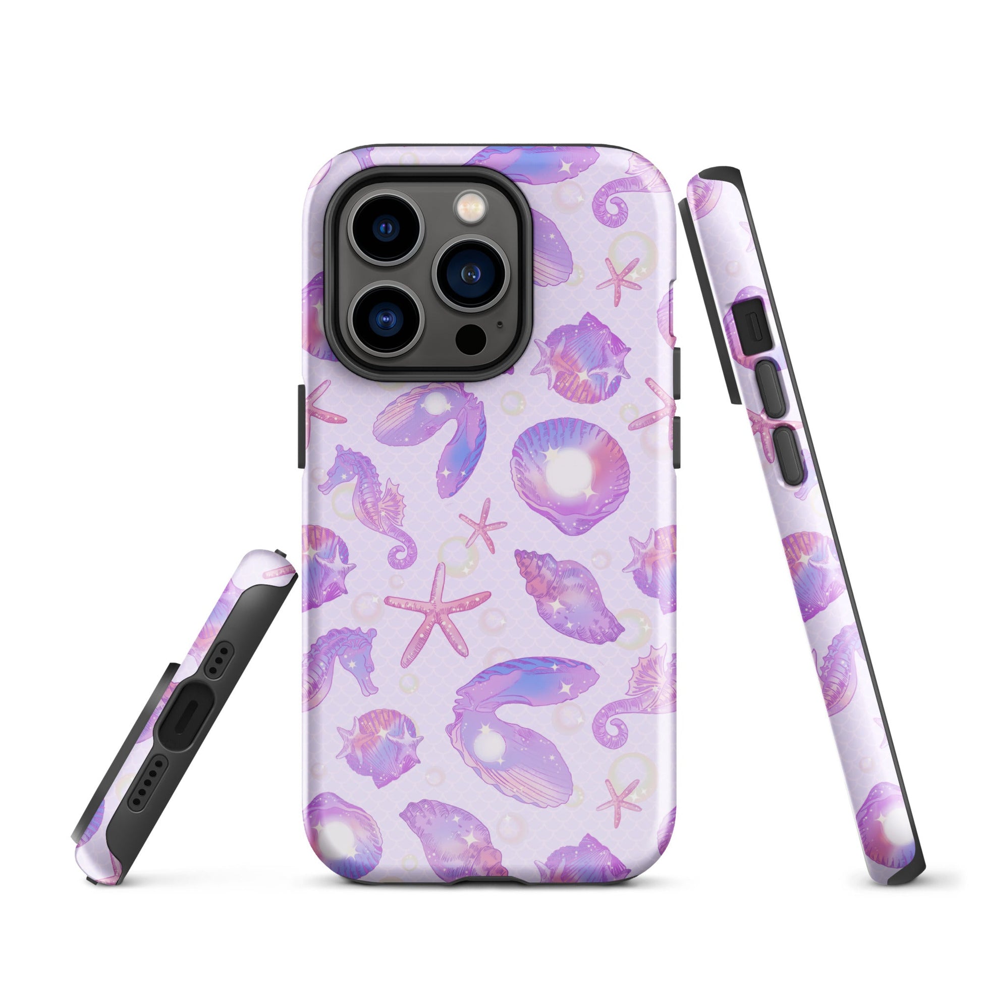 Stylish Sea Princess iPhone® Tough Case featuring seashells and starfish, perfect for protection and fashion.