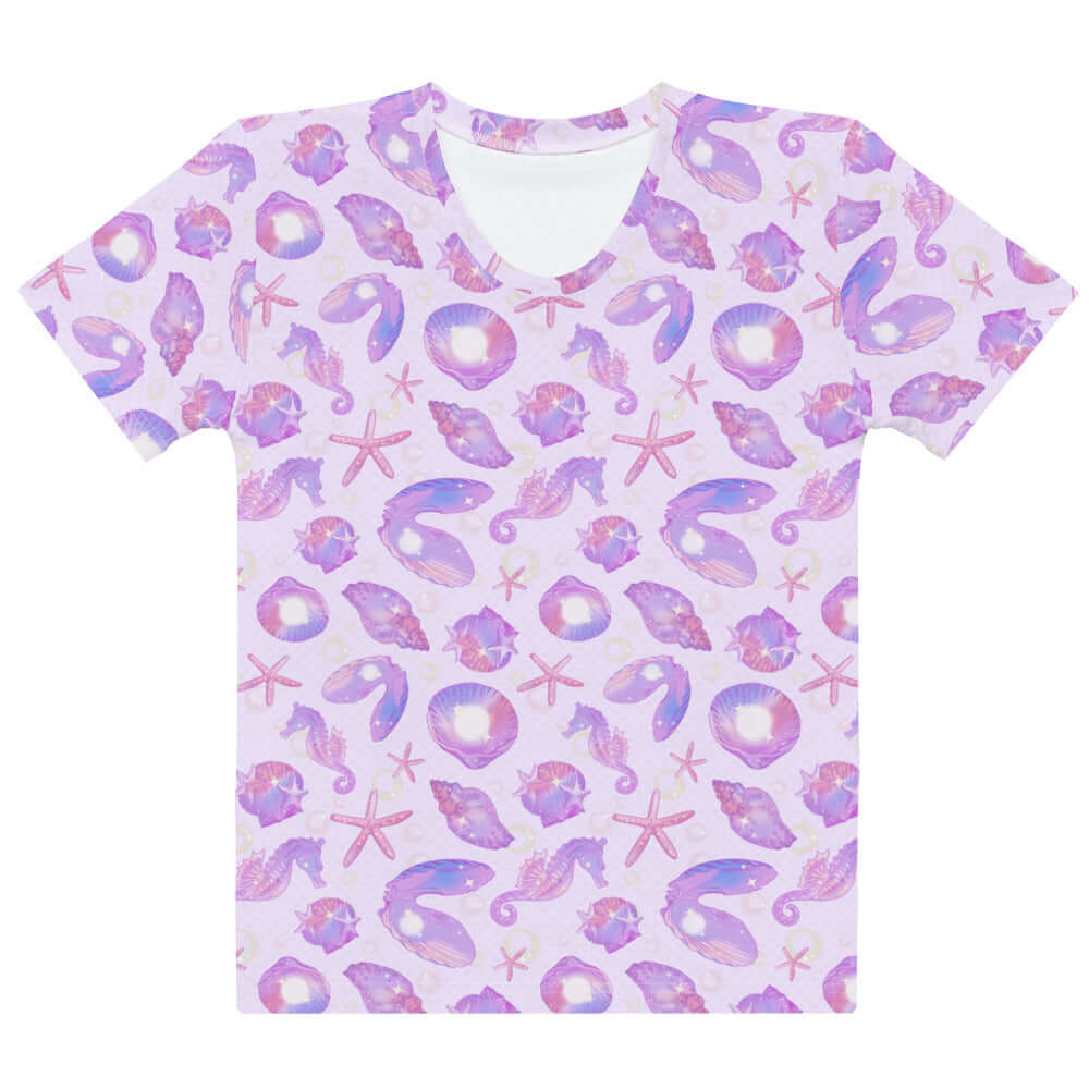 Stylish Sea Princess T-shirt adorned with seashells and sparkles, perfect for mermaid enthusiasts.