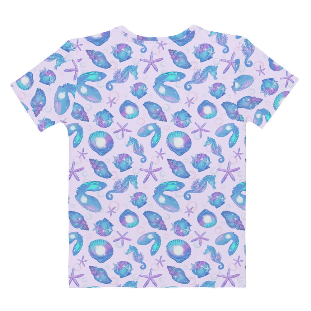 Colorful Sea Princess T-shirt featuring seashells and sea creatures, perfect for feeling mermaid-like in style.