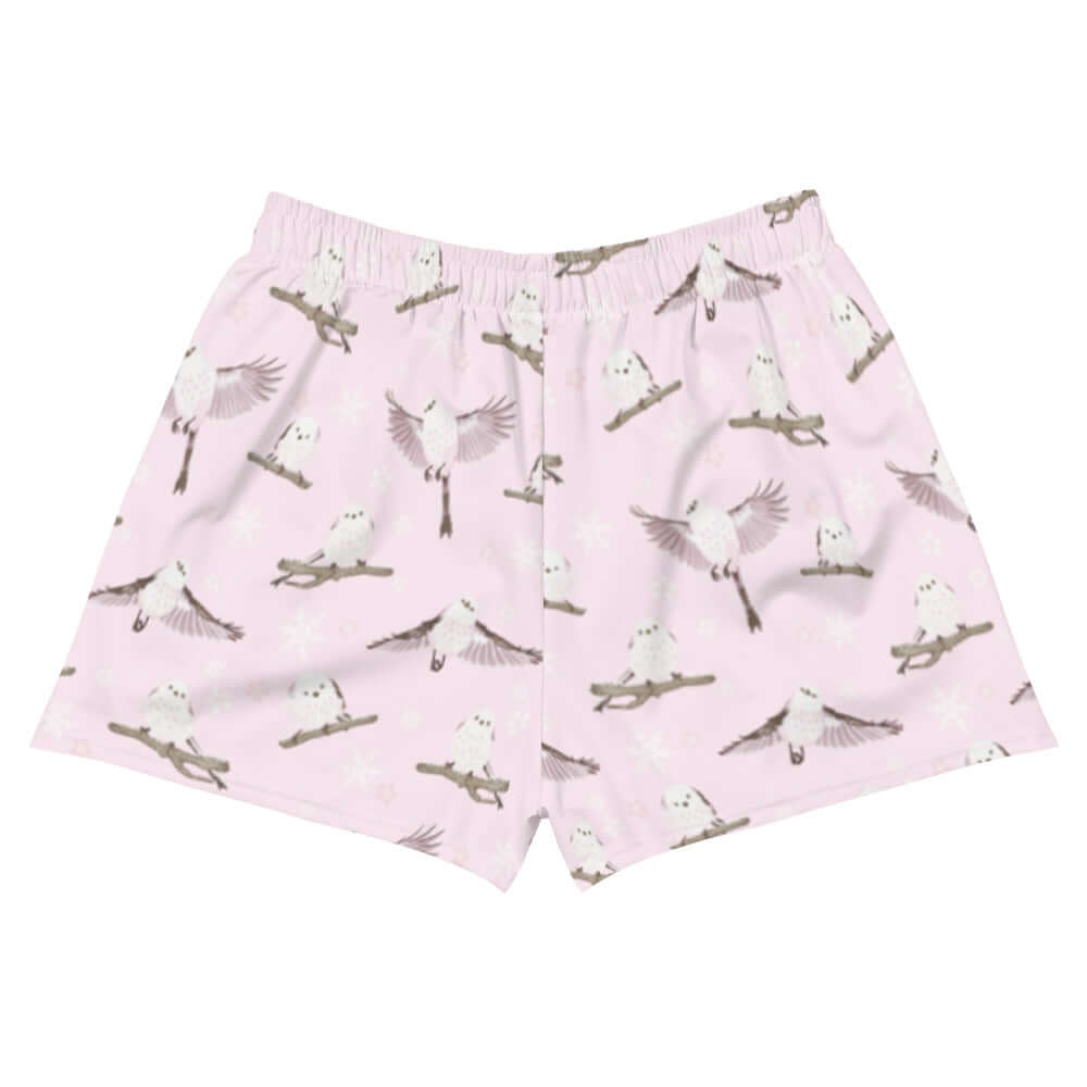 Snow Bird Athletic Short Shorts feature a soft, playful bird print, perfect for running or lounging, exclusively from Koibito Clothing.