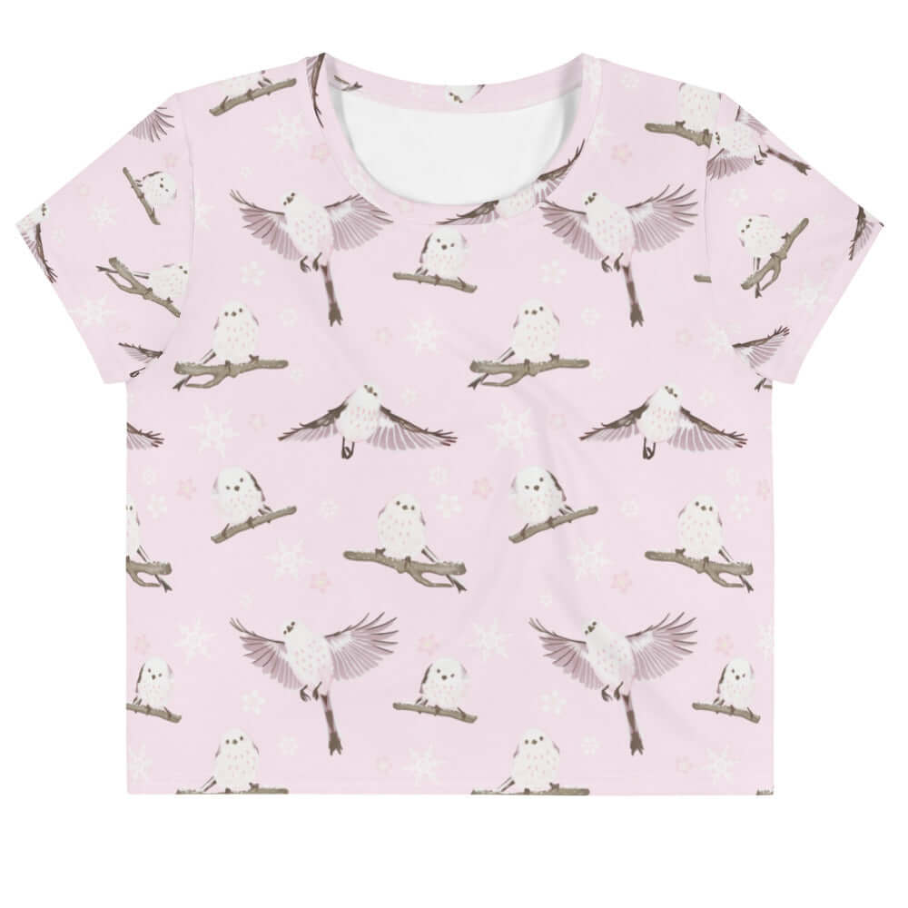 Cute Snow Bird Crop Top featuring adorable bird designs, perfect for feeling warm and fuzzy this holiday season.