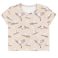Cozy Snow Bird Crop Top featuring adorable birds and snowflakes, perfect for a warm holiday vibe.