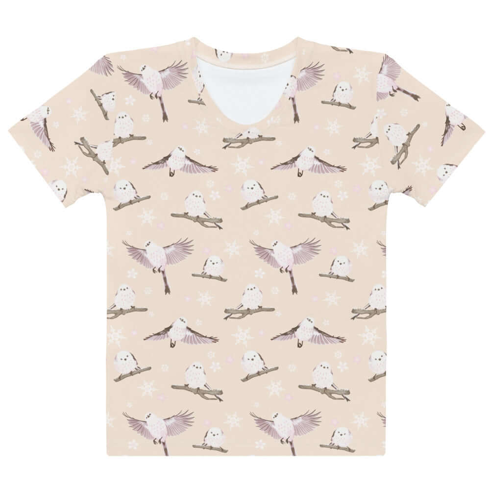 Cute Snow Bird T-shirt featuring charming birds and snowflakes, perfect for cozy holiday vibes.