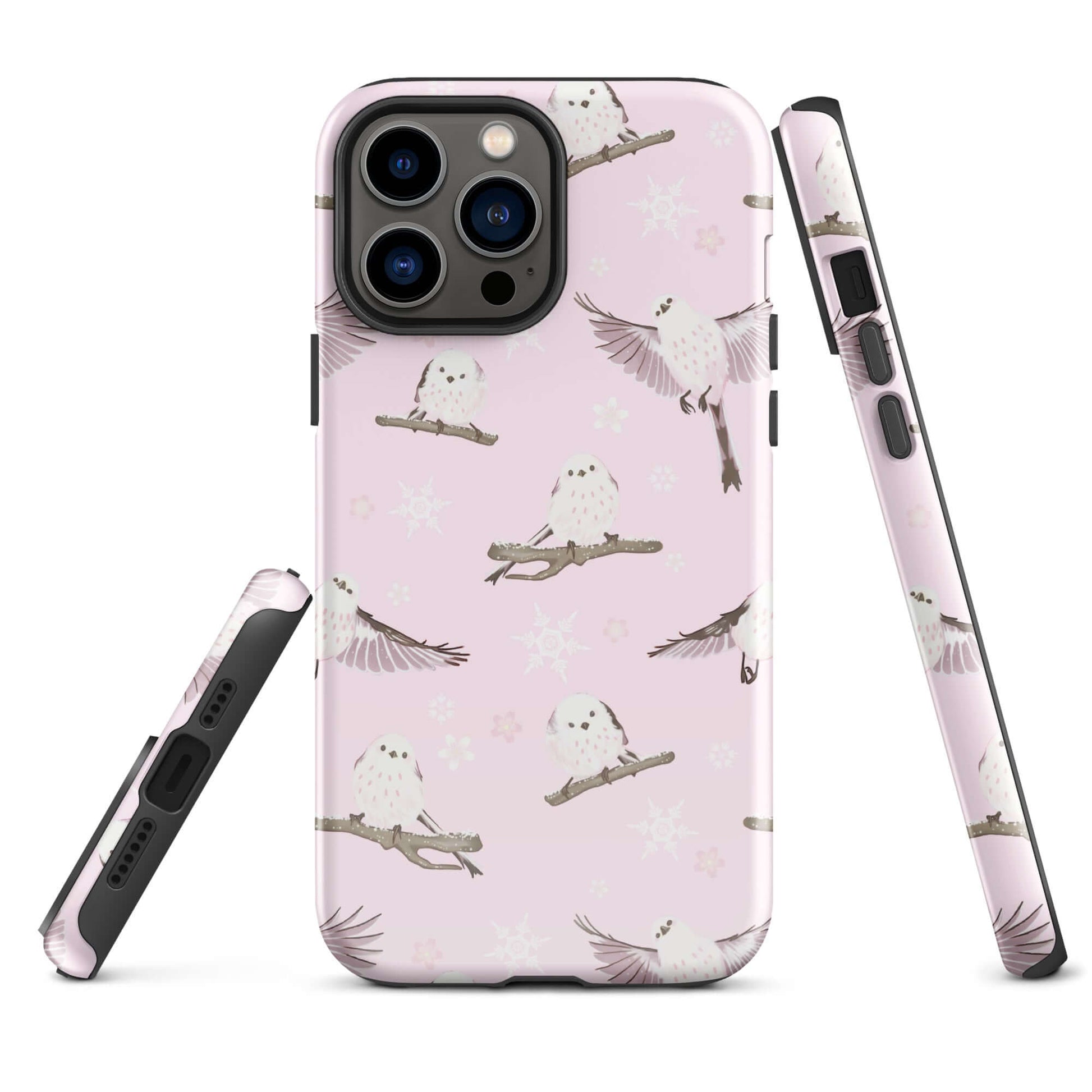 Stylish Snow Bird iPhone® Tough Case featuring durable design and adorable bird patterns for year-round protection.