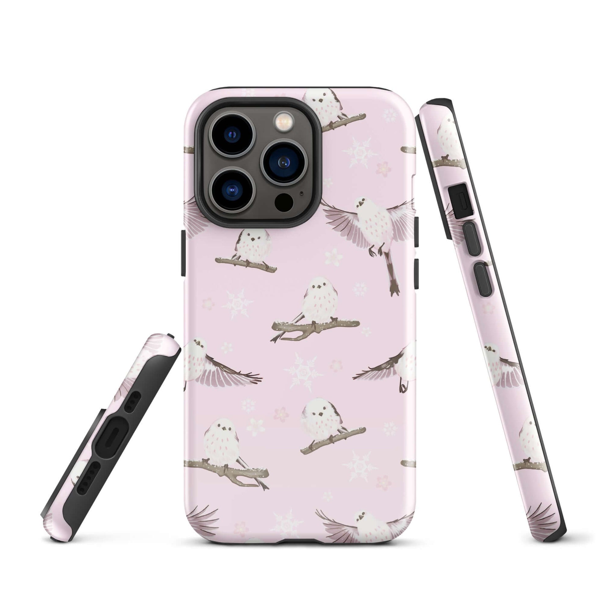 Stylish Snow Bird iPhone® Tough Case featuring a durable design with impact-resistant polycarbonate and TPU lining.