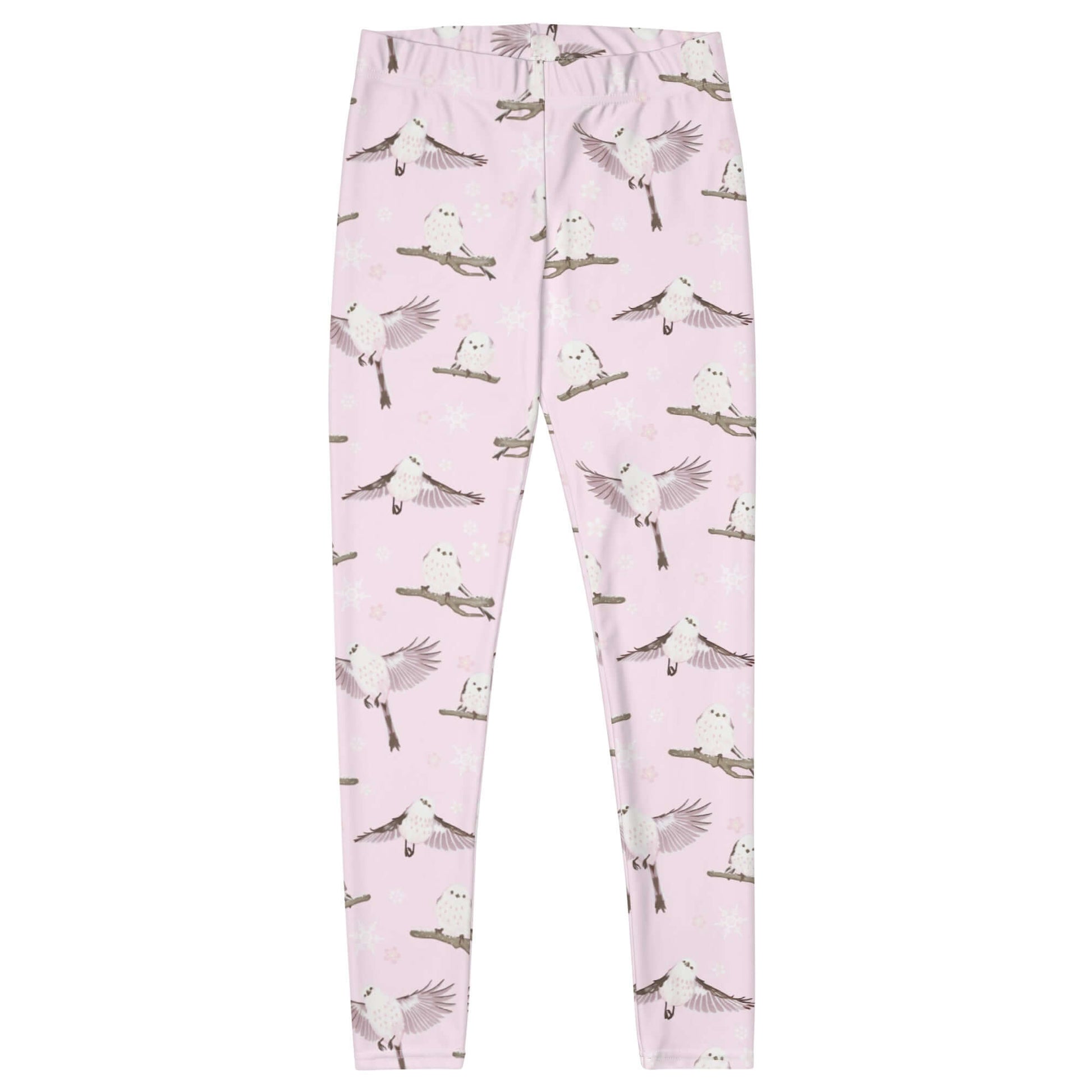Soft pastel Snow Bird Leggings featuring a charming bird print, perfect for cozy winter outfits.