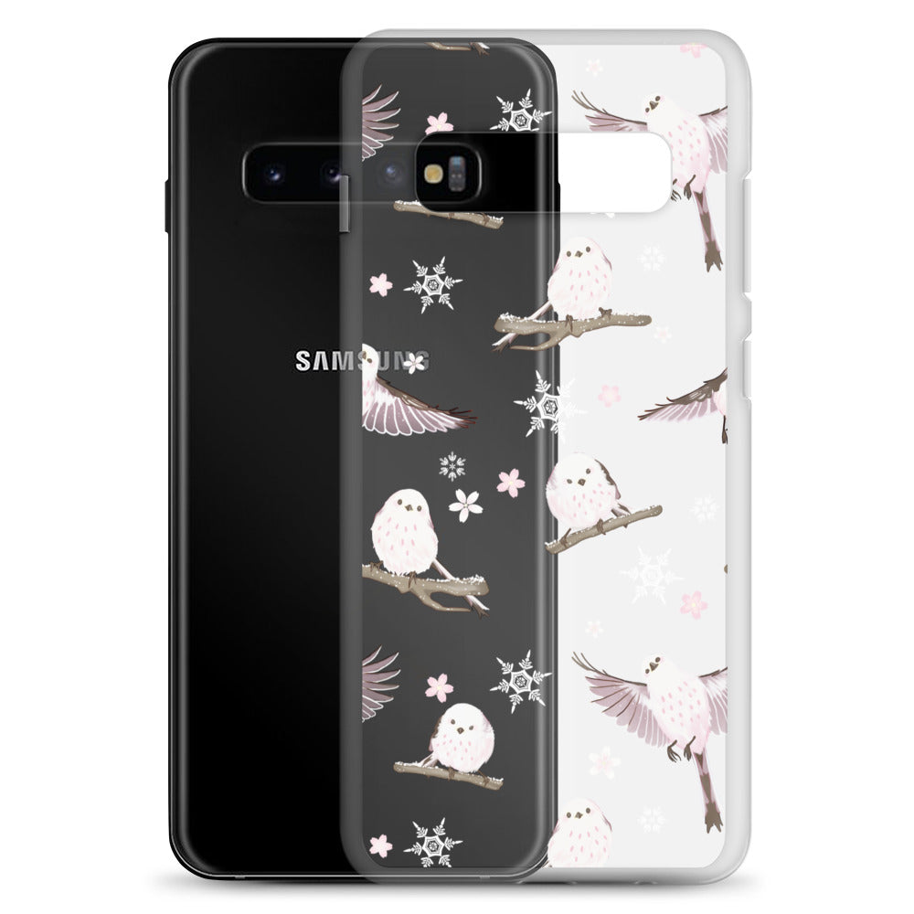 Stylish Snow Bird Samsung® Clear Case featuring adorable pastel birds, perfect for winter outings and gatherings.