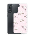 Snow Bird Samsung® Clear Case featuring pastel birds on a pink background, perfect for winter and stylish protection.