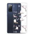 Sleek Snow Bird Samsung® Clear Case featuring pastel birds and snowflakes, perfect for winter outings and gatherings.