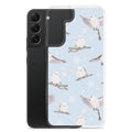 Sleek Snow Bird Samsung® Clear Case features pastel birds on a winter-themed background, perfect for festive gatherings.