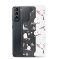 Sleek Snow Bird Samsung® Clear Case featuring pastel birds, perfect for winter outings and protecting your phone.