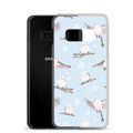 Snow Bird Samsung® Clear Case featuring pastel birds on a light blue background, perfect for winter outings.