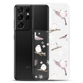 Snow Bird Samsung® Clear Case featuring cute pastel birds, perfect for winter outings and stylish protection.