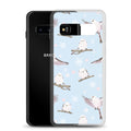 Cute Snow Bird Samsung® Clear Case featuring pastel birds on a blue background, perfect for winter and gatherings.