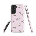 Stylish Snow Bird Samsung® Tough Case featuring a pink design with birds, offering durability and protection for your phone.