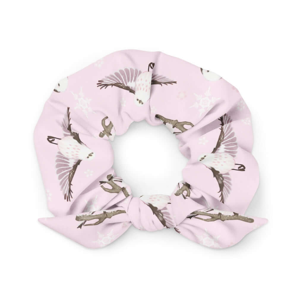 Bright and festive Snow Bird Scrunchie featuring a charming bird print, perfect for stylish outfits and gifting.