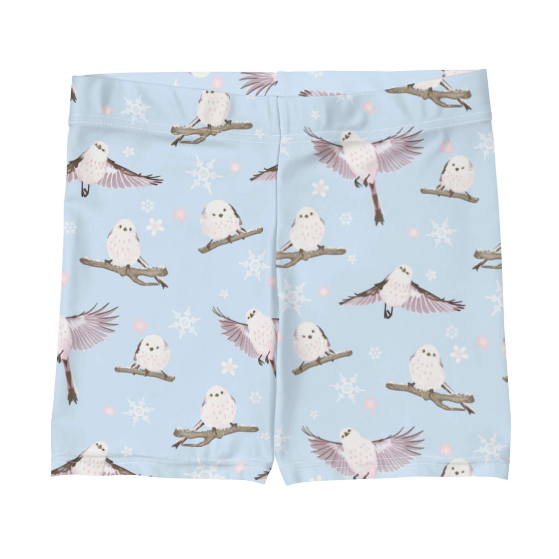 Soft and stylish, the Snow Bird Shorts feature a cute bird print, perfect for running or relaxing at Koibito Clothing.