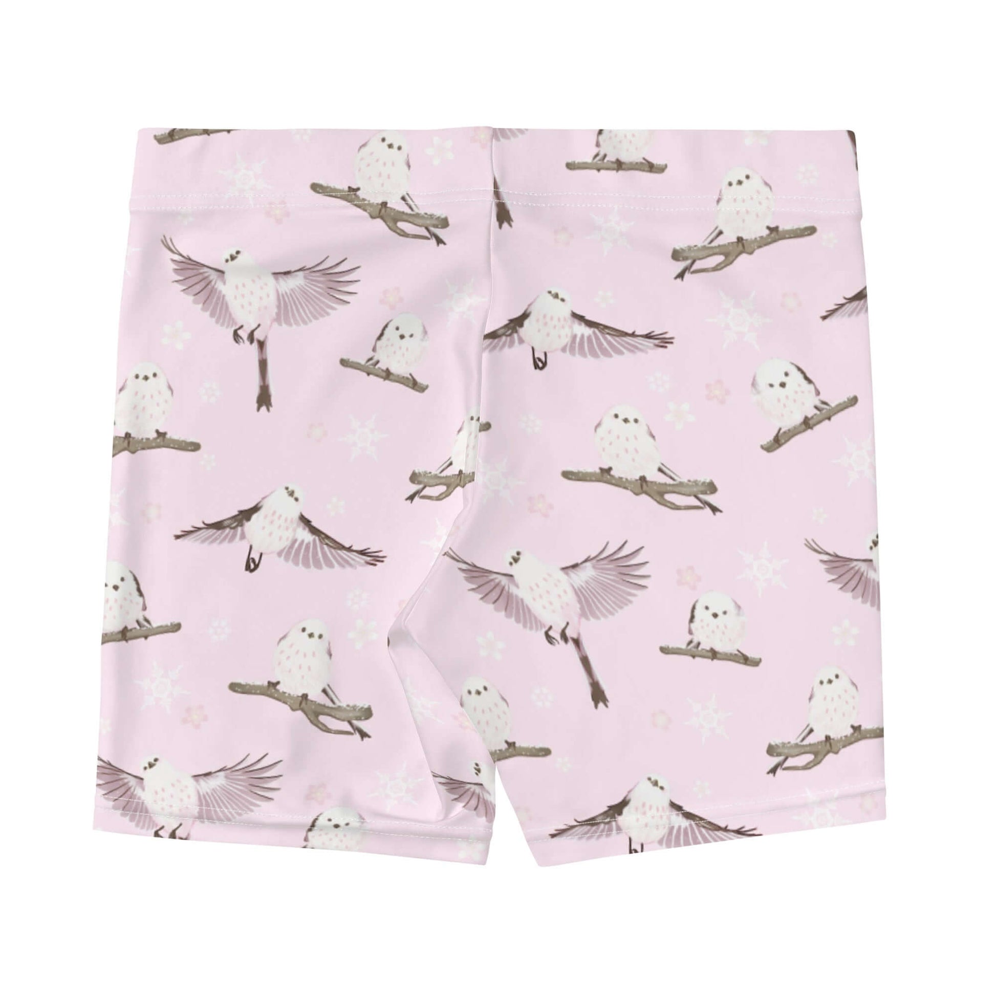 Soft and stylish Snow Bird Shorts feature a cute bird print, perfect for running or lounging at Koibito Clothing.