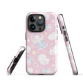 Stylish Snow Bunny iPhone® Tough Case featuring a pink design with playful bunnies, perfect for year-round protection.