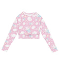 Charming Snow Bunny Long-sleeved Crop Top in pink, perfect for eco-friendly athleisure and stylish sportswear.