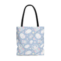 Cute Snow Bunny Tote Bag (Blue) features a pastel design, perfect for any outfit with comfy cotton straps.