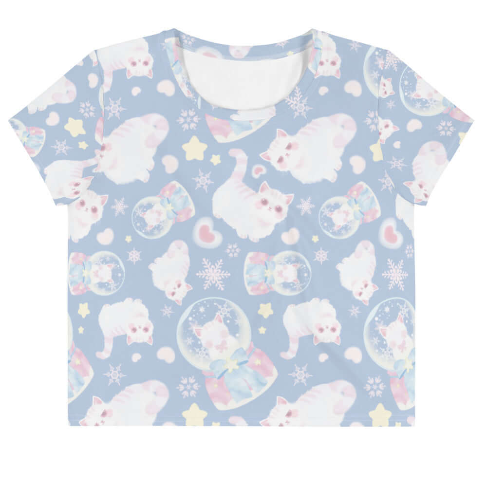 Snow Kitten Crop Top features a playful cat print, perfect for a sweet, feminine look any day. Ideal for all occasions!