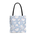 Stylish Snow Kitten Tote Bag (Blue) featuring an all-over print, perfect for beach outings or city adventures.