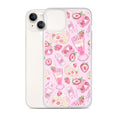 Colorful Strawberry iPhone® Clear Case featuring a pink dessert pattern, perfect for stylish protection.