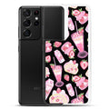 Stylish Strawberry Samsung® Clear Case showcases desserts on a black background, perfect for dessert lovers' phones.