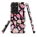 Stylish Strawberry Samsung® Tough Case features dessert designs, offering impact resistance and mobile protection.
