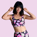 Stylish Strawberry Sports Bra featuring double-layer support and a wide elastic band for ultimate comfort and durability.