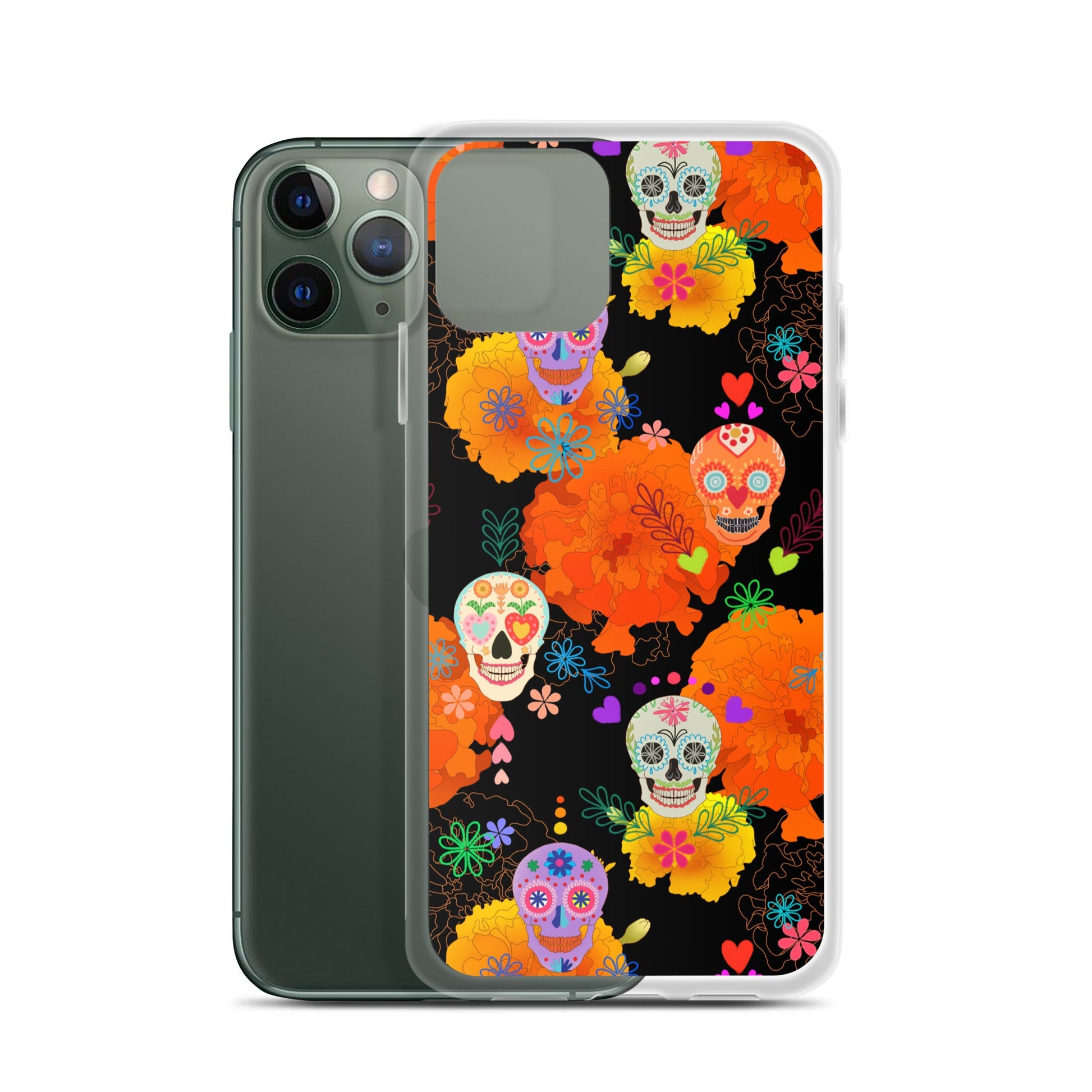 Colorful Sugar Skull iPhone® Clear Case features a sleek design, offering protection from scratches and dirt.