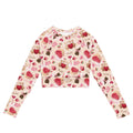 Sugar Sweetheart Long-sleeved Crop Top features a fun print, perfect for eco-friendly athleisure and comfortable styling.