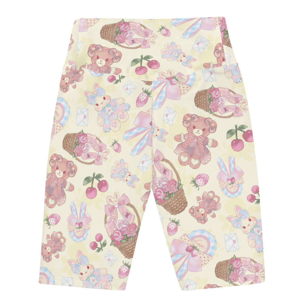 High-waisted Sweet Teddy Biker Shorts feature a cute teddy bear print for stylish comfort during workouts.