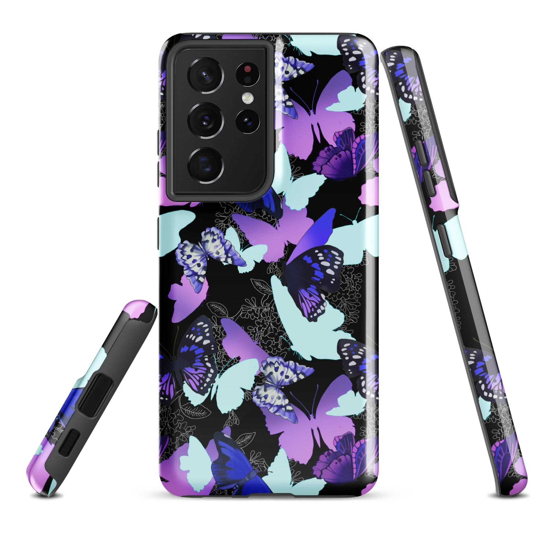 Stylish Butterfly Samsung® Tough Case features vibrant colors and dual-layer protection for your phone's safety.