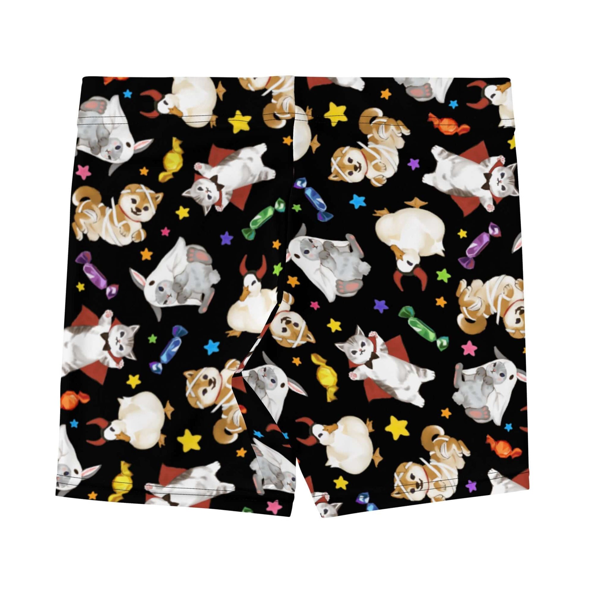 Trick or Treaters Shorts feature playful pets and candy designs, perfect for Halloween fun and ultimate comfort.