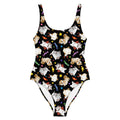 Trick or Treaters One-Piece Swimsuit featuring cute and spooky designs, perfect for pool fun and beach days.