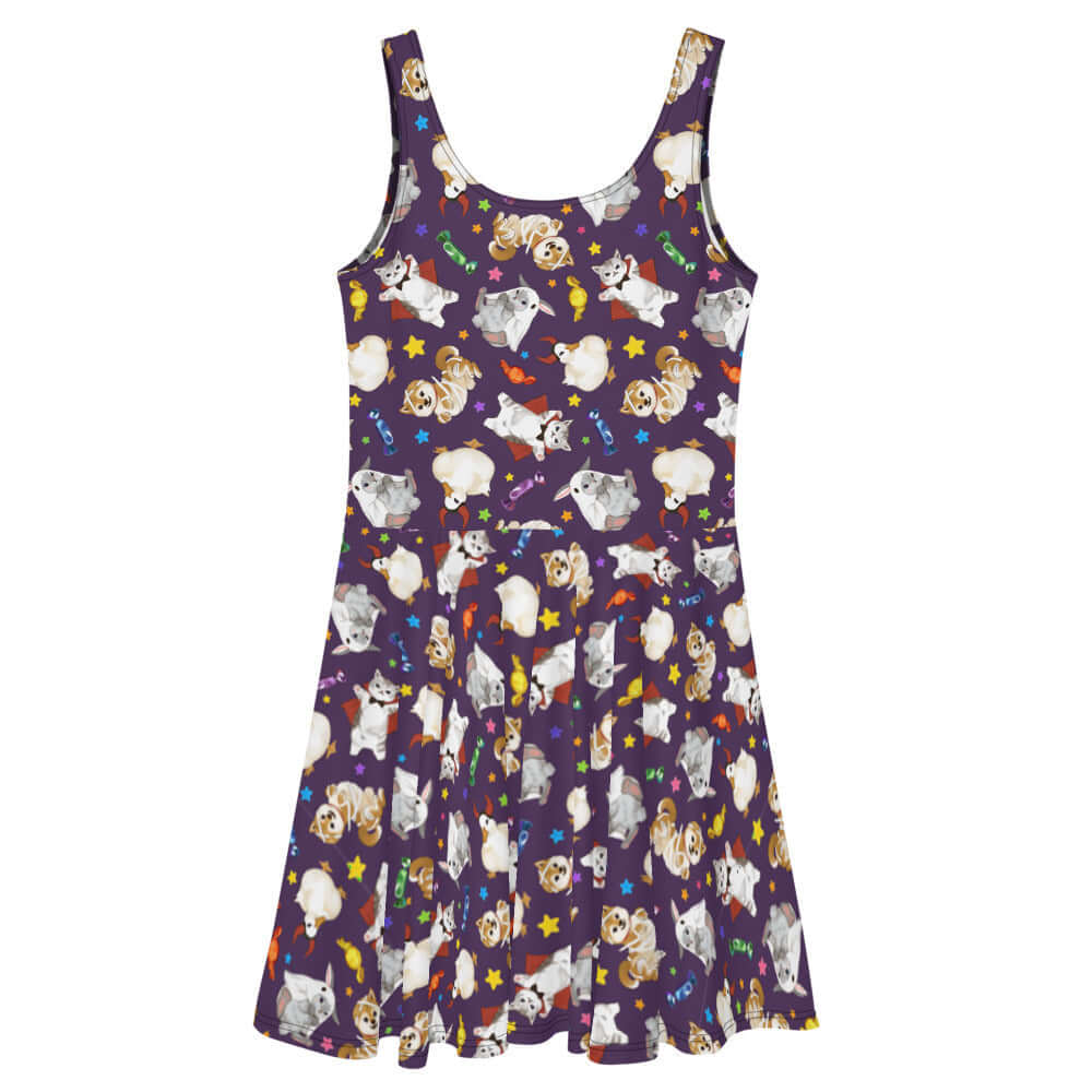 Trick or Treaters Skater Dress features a fun Halloween print, perfect for festive occasions and everyday wear.