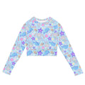 Under the Sea Long-sleeved Crop Top features vibrant marine prints, perfect for eco-friendly athleisure and swimming.