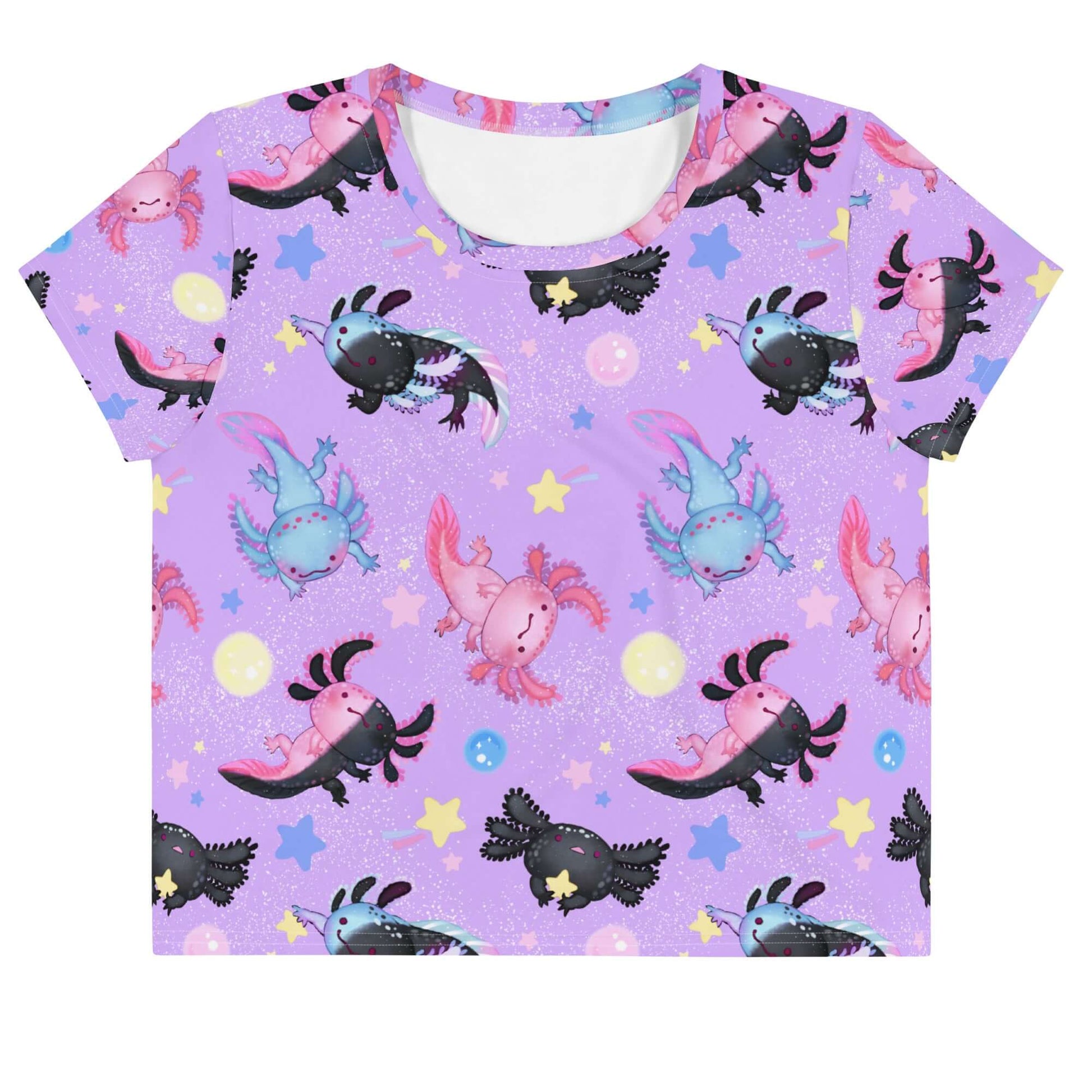 Vibrant Axolotl Crop Top featuring colorful designs, perfect for adding pizzazz to any outfit.
