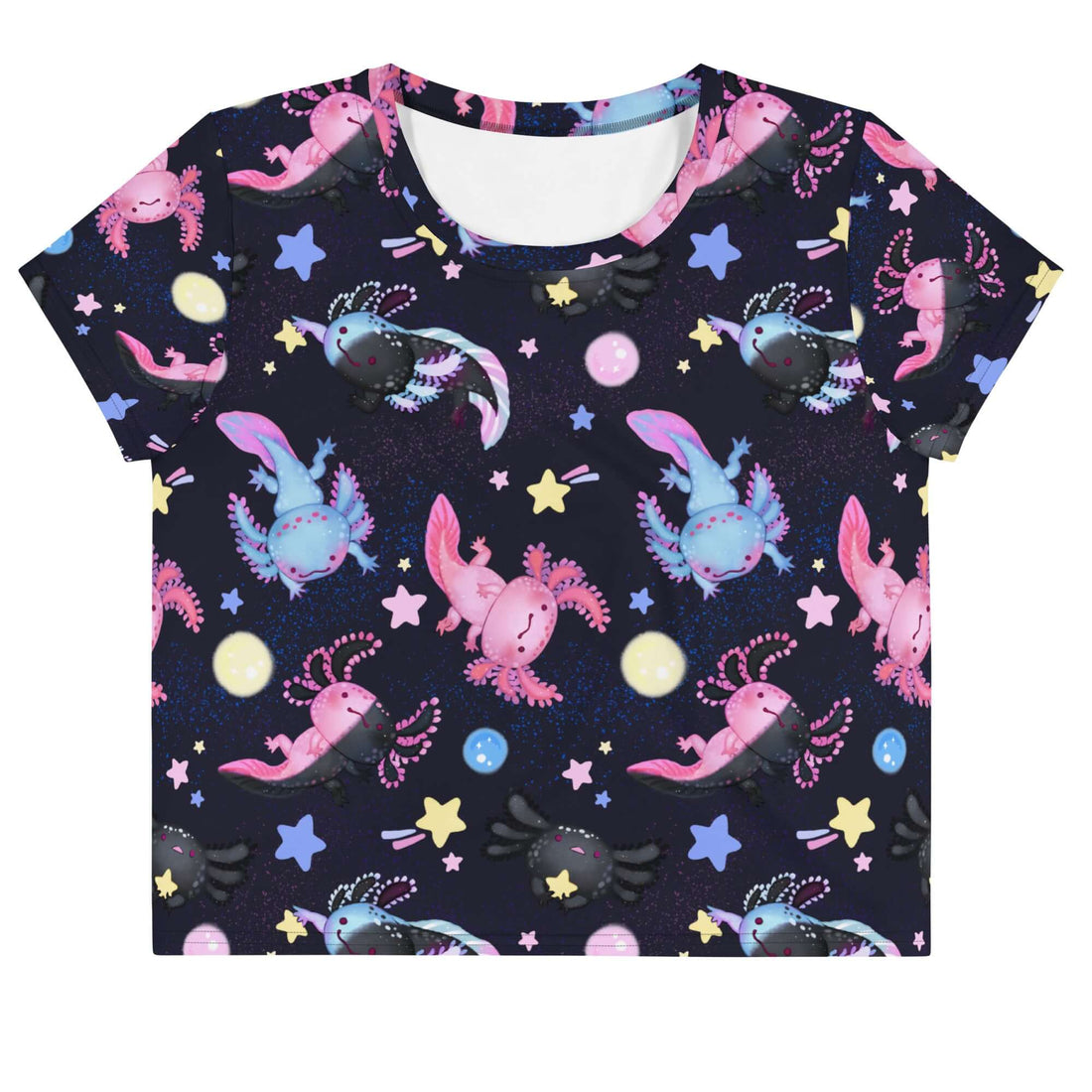Vibrant Axolotl Crop Top featuring playful designs, perfect for mixing and matching with your favorite outfits.