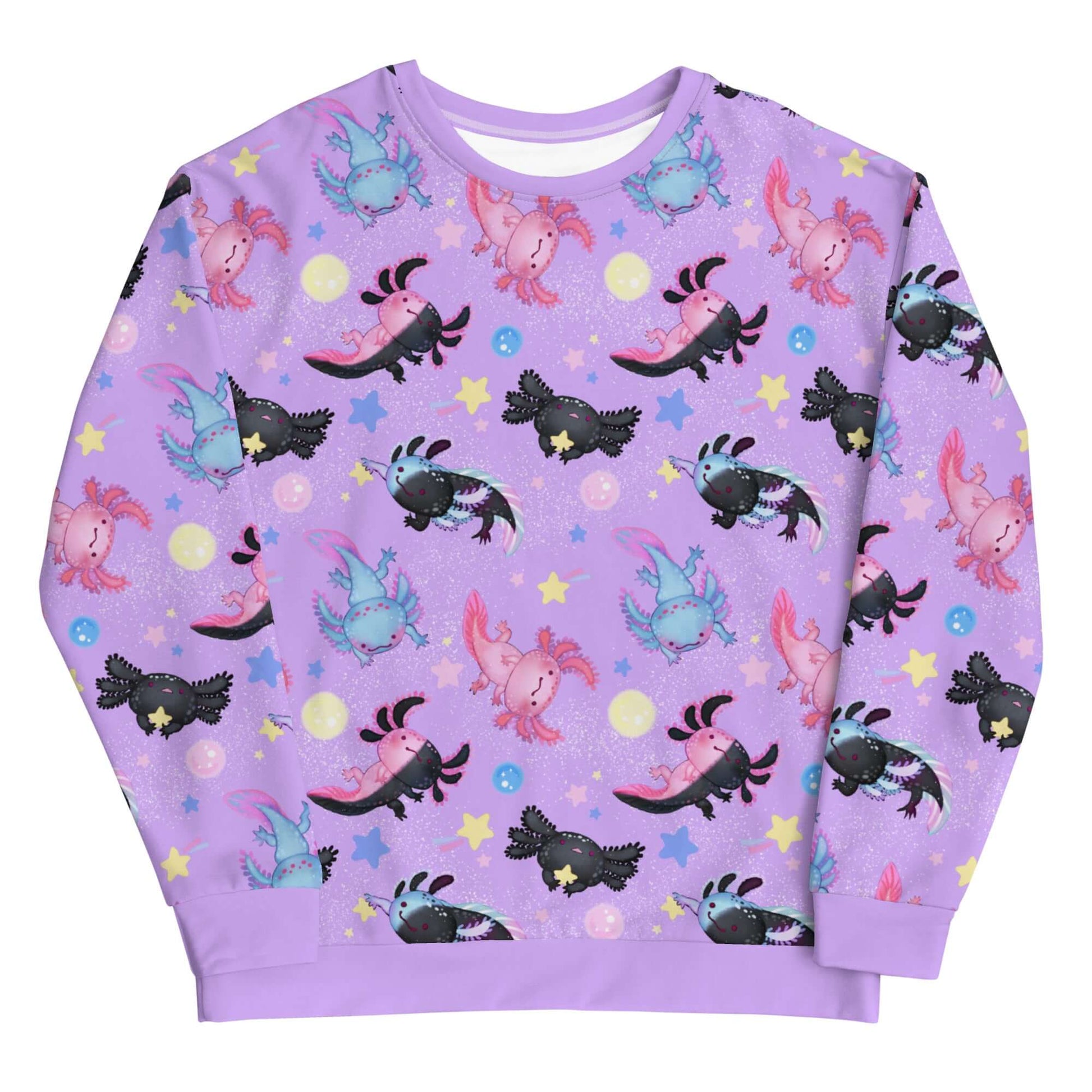 Vibrant Axolotl Sweatshirt featuring playful designs, perfect for adding pizzazz to your outfits and staying cozy.