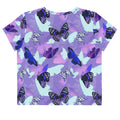 Vibrant Butterfly Crop Top featuring a colorful butterfly print, perfect for a cute, girly look.